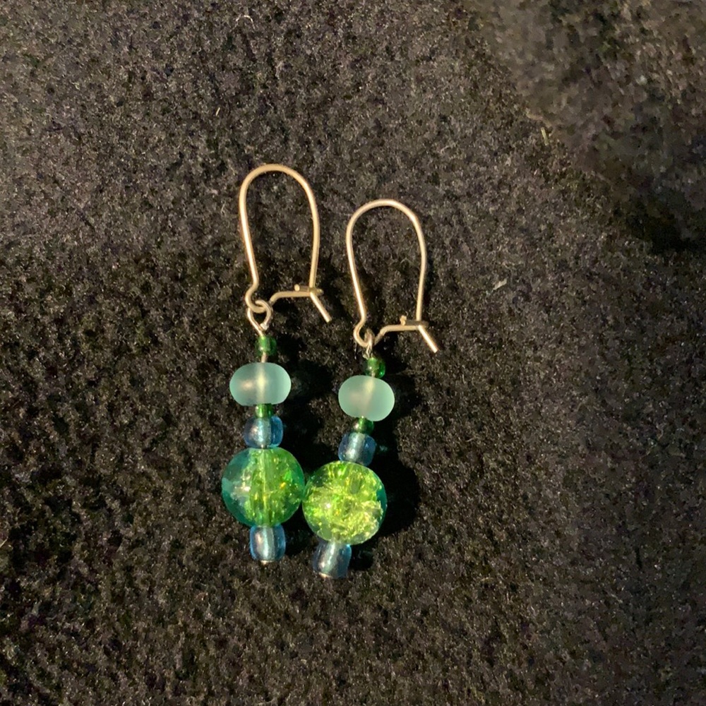 Blue/green dangling earrings